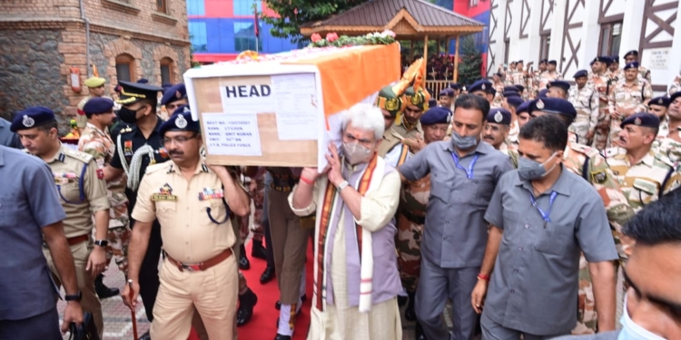 Lt Governor Manoj Sinha pays tributes to the ITBP personnel who lost their lives in a bus accident