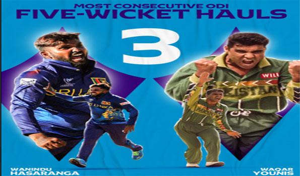 Hasaranga equals Waqar Younis for most consecutive five-wicket hauls in ODIs
