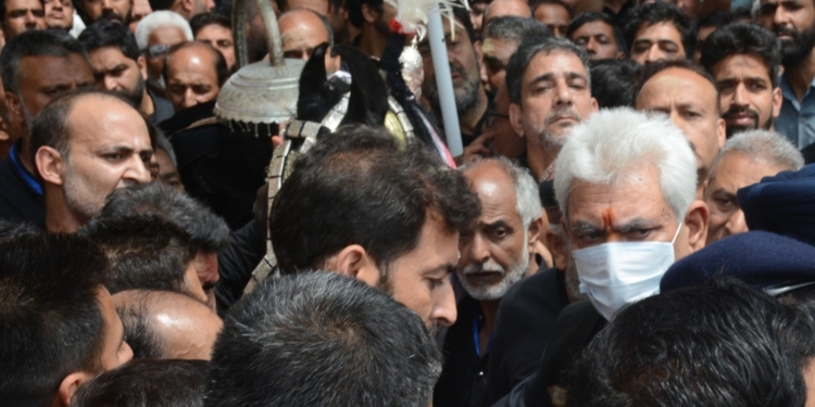 LG Manoj Sinha joins Youm-e-Ashoora’s Zuljinah procession at Botakadal, Downtown Srinagar