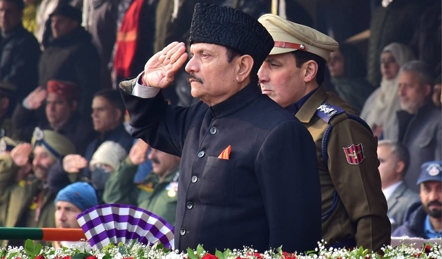 Advisor Bhatnagar unfurls National Flag at Bakshi Stadium, Srinagar on Republic Day