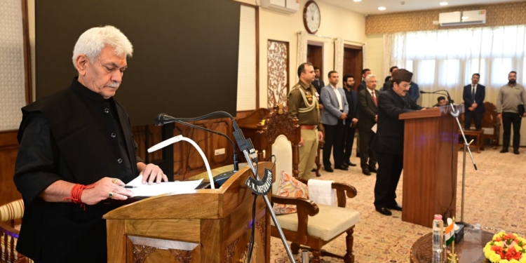 LG Manoj Sinha Administers Oath To Mubarak Gul As Protem Speaker of J&K Assembly