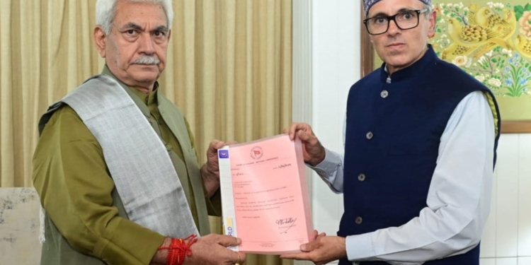 Omar Abdullah hands letter of support to LG Sinha