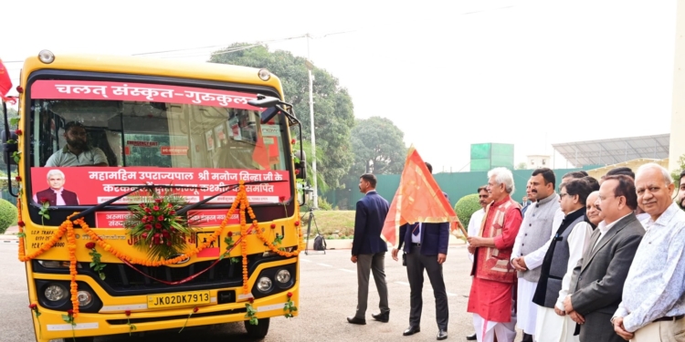 LG Manoj Sinha flags off Kailakh Jyotish & Vedic Sansthan Trust’s 2nd Mobile Sanskrit Gurukul