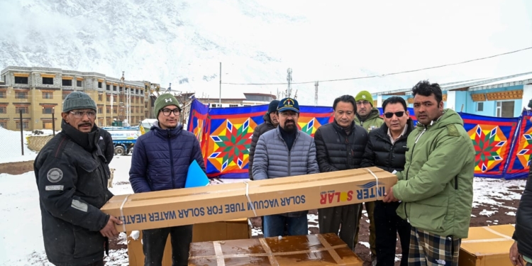 CEC Kargil distributes solar water heaters to beneficiaries under CCDF procured by KREDA
