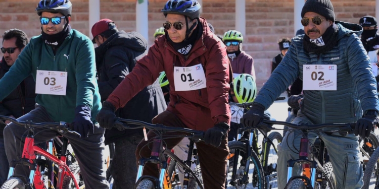 MP Ladakh Flags Off Fit India Cycling Drive at Sindhu Ghat