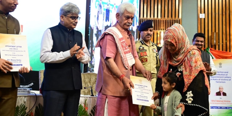 LG Manoj Sinha hands over appointment letters to 158 NoKs of terror victims in Srinagar