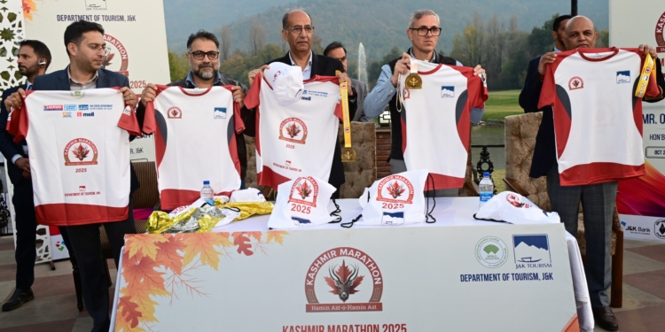 CM Omar Abdullah unveils Kashmir Marathon merchandise, invites runners, fitness enthusiasts & all interested to join November 2 event