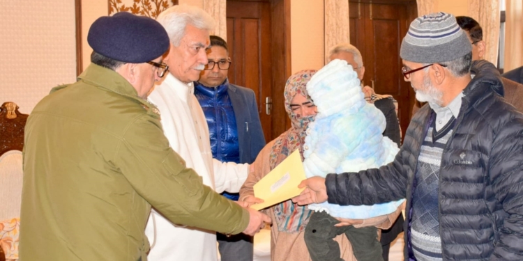 Lieutenant Governor meets the families of Nowgam’s accidental blast martyrs and hands over appointment letters on compassionate grounds