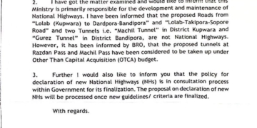 Razdan & Machil Pass Tunnels to Be Taken Up Under OTCA Budget: Nitin Gadkari to MP Er Rashid