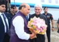 LG Manoj Sinha welcomes Defence Minister Rajnath Singh at Srinagar airport