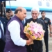 LG Manoj Sinha welcomes Defence Minister Rajnath Singh at Srinagar airport