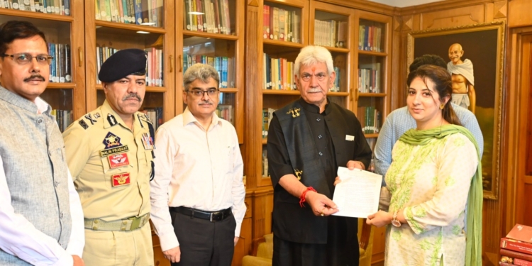 Lieutenant Governor hands-over appointment letter to wife of Martyr J&K Police Inspector Masroor Ali Wani