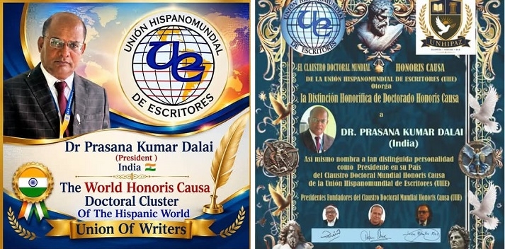 Odisha Literary Figure Dr. Prasana Kumar Dalai Honoured with World Honoris Causa